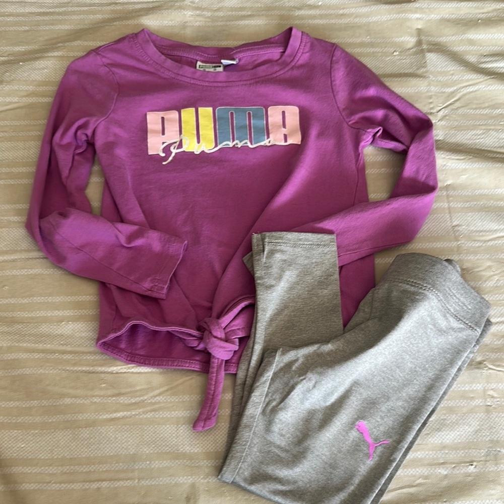 Puma Kids' Purple Top and Gray Leggings Set
